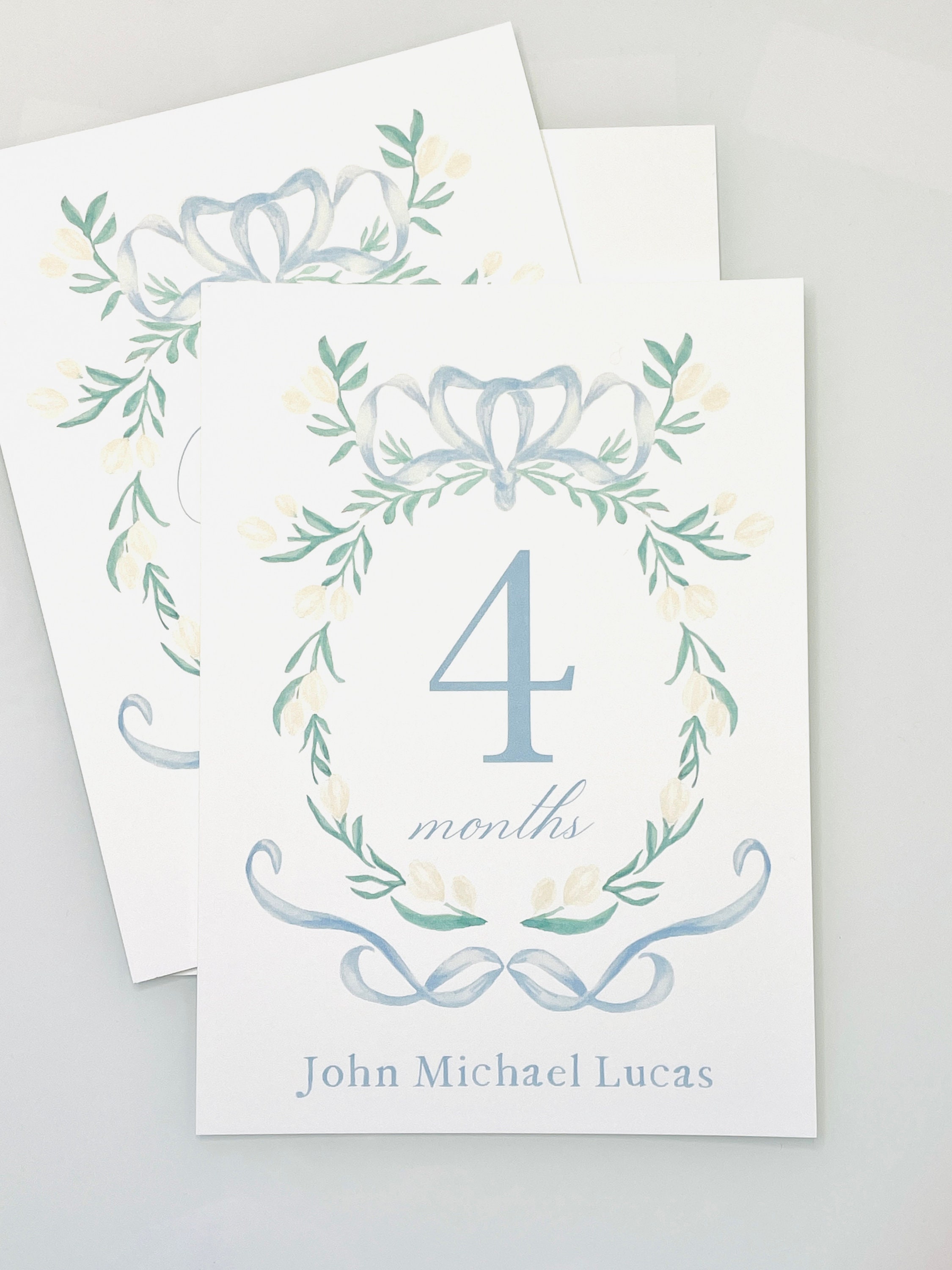 Watercolor Crest Baby Milestone Cards | Blue and White - Etsy