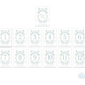 Watercolor Crest Baby Milestone Cards | Blue and White - Etsy