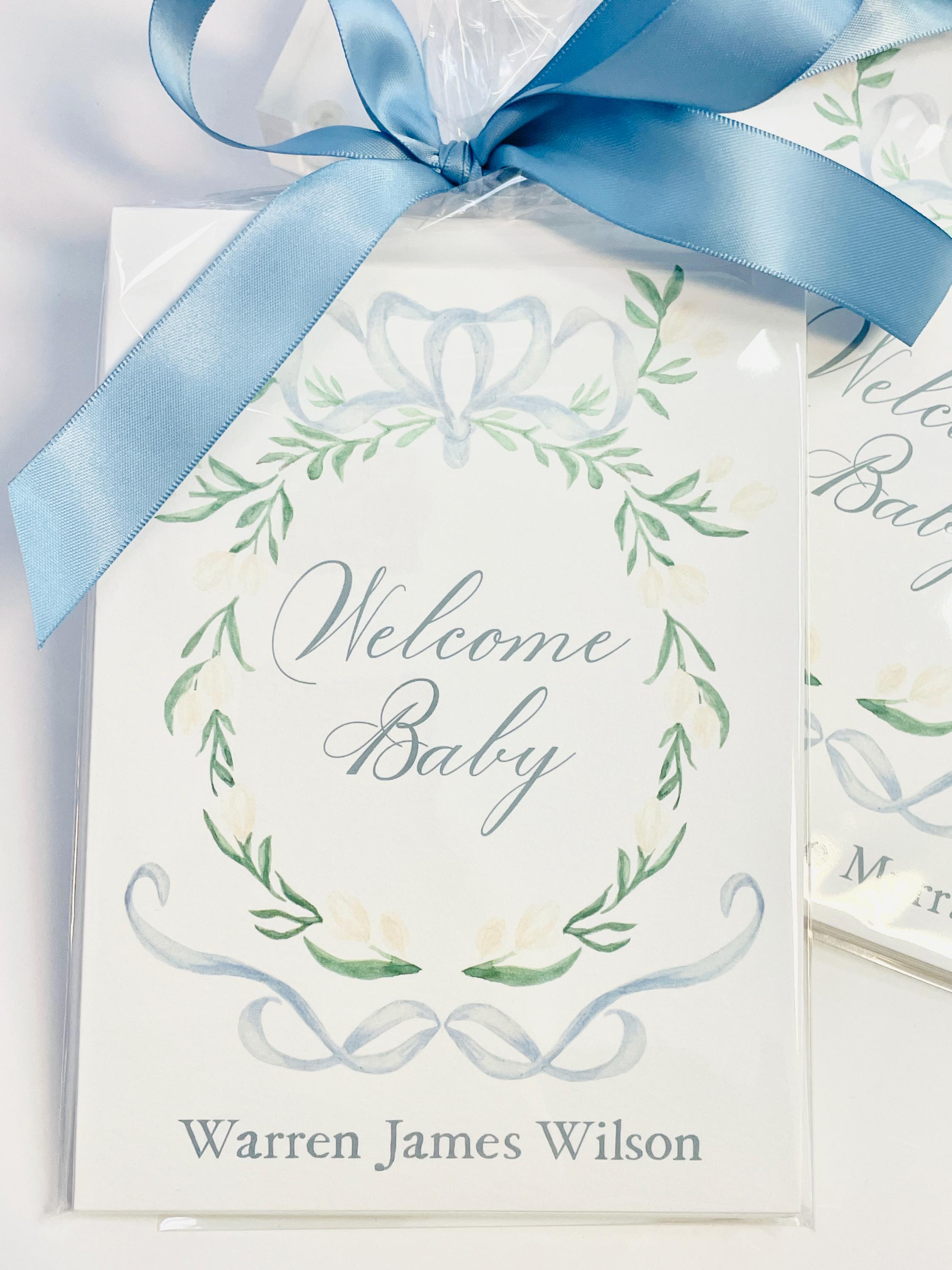 Watercolor Crest Baby Milestone Cards | Blue and White - Etsy