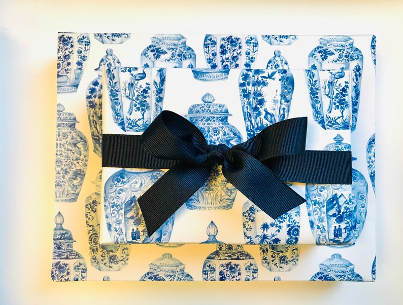 Wrapping Paper Ginger Jars Blue & White 4 Flat Sheets Etsy