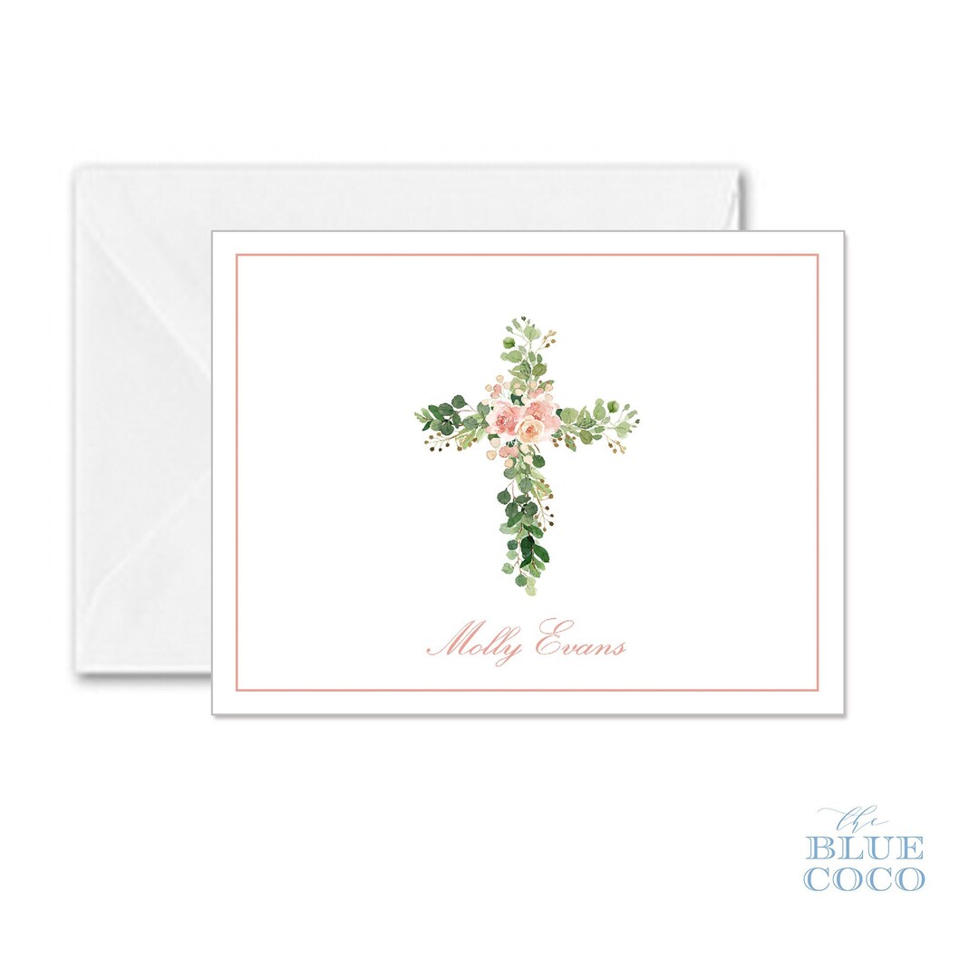 Cross With Flowers Stationery Folded Card Set of 10 - Etsy