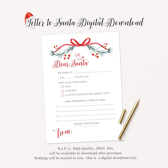 Letter to Santa  INSTANT DOWNLOAD  PRINTABLE