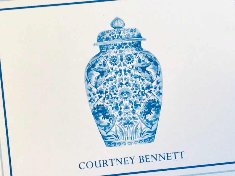 Ginger Jar Stationery Folded Card Set of 10 Blue and Etsy