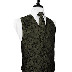 Gilet de smoking vert sauge et nœud papillon à motifs assortis Tapestry Paisley