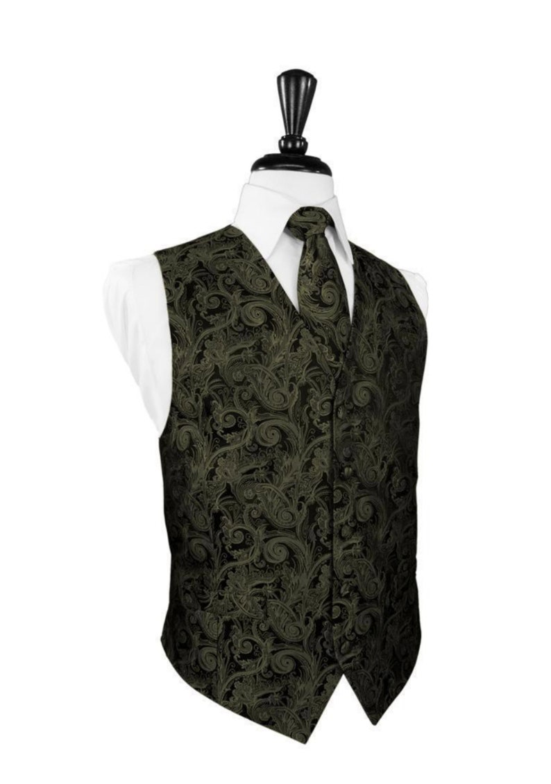 Gilet de smoking vert sauge et nœud papillon à motifs assortis Tapestry Paisley