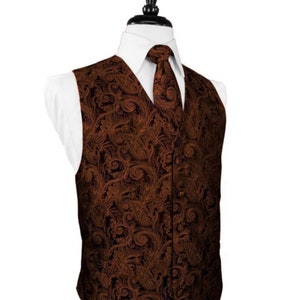 Cognac Striped Satin Tuxedo Vest