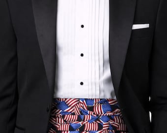 Fajín y pajarita con banderas estadounidenses ondeando, accesorios patrióticos para hombres, celebración del 4 de julio