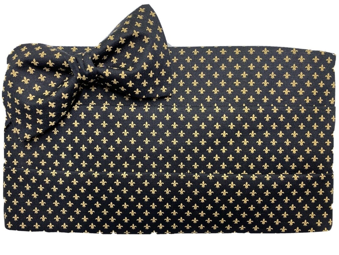 Mardi Gras Black and Gold Fleur De Lis Cummerbund and Tie Set Etsy