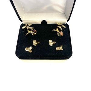 Boat Propeller Studs and Cufflinks Set Gold Trim