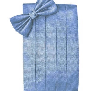 Cornflower Blue Tuxedo Cummerbund and Bow Tie Sets in Assorted Patterns Herringbone