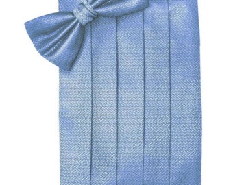 Cornflower Blue Tuxedo Cummerbund and Bow Tie Sets in Assorted Patterns