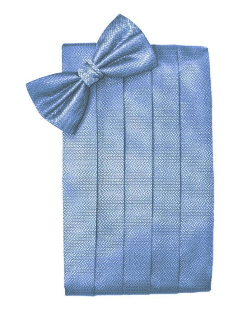 Cornflower Blue Tuxedo Cummerbund and Bow Tie Sets in Assorted Patterns Herringbone