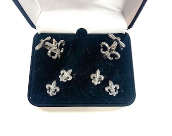 Mardi Gras Fleur de Lis Studs and Cufflinks Set Gold or Silver