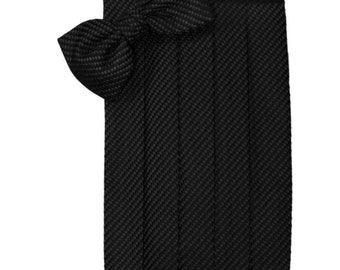 Black Micro Neat Geometric Tuxedo Cummerbund and Bow Tie Set