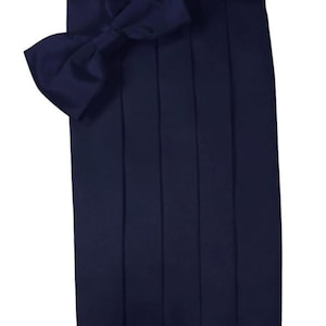 Stor & Tall Marinblå Satin Gördel och Fluga Set, Elegant Festklädsel för Bröllop