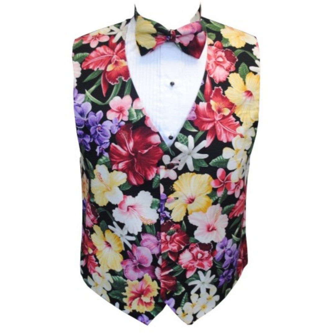 Hawaiian Island Floral Tuxedo Vest and Bow Tie Size Medium Etsy