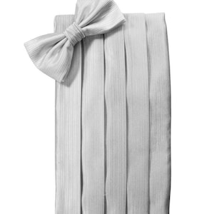 Silver Silk Faille Tuxedo Cummerbund and Bow Tie Set