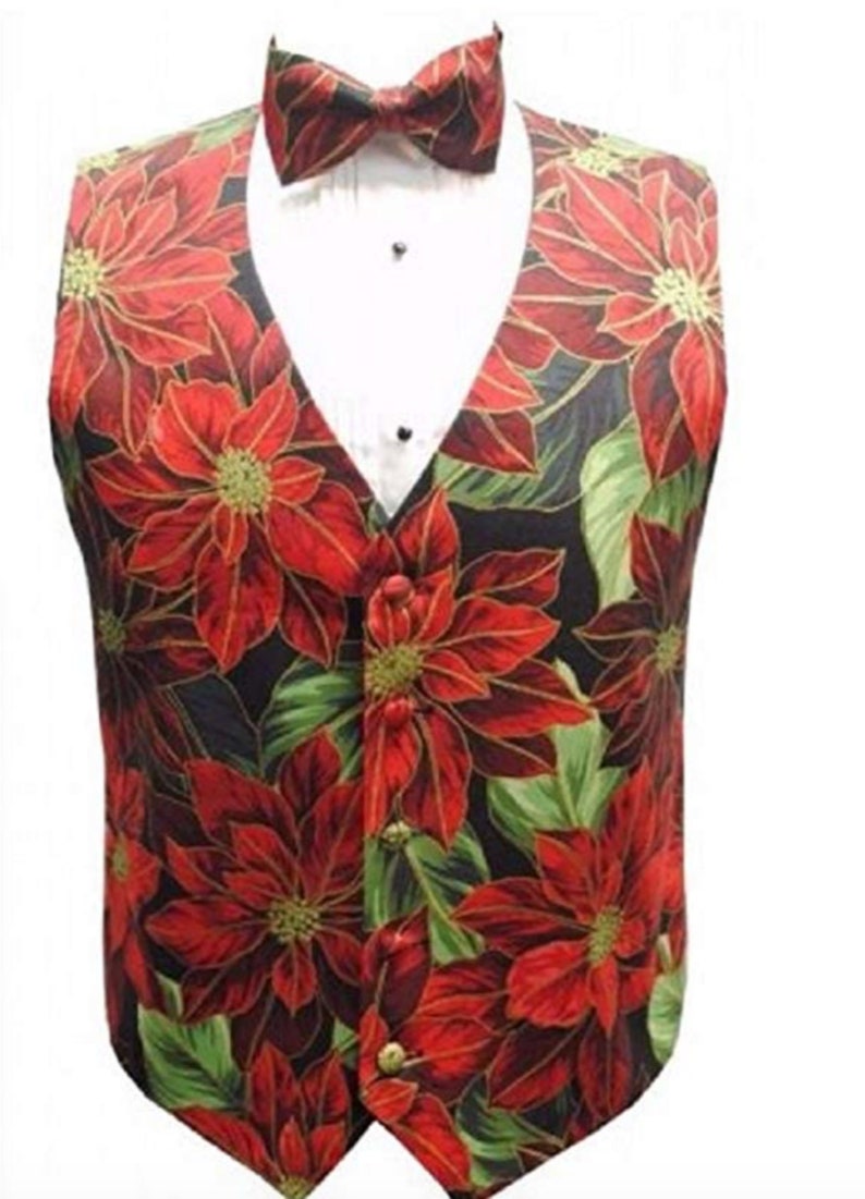 Christmas Red Poinsettia Tuxedo Vest and Bow Tie