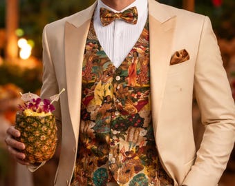 Conjunto de chaleco y pajarita festivos Luau: accesorio de esmoquin estilo hawaiano para bodas y fiestas.