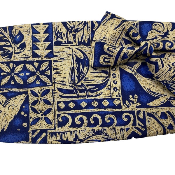 Vintage Navy Hawaiian Motif Cummerbund And Bow Tie Set