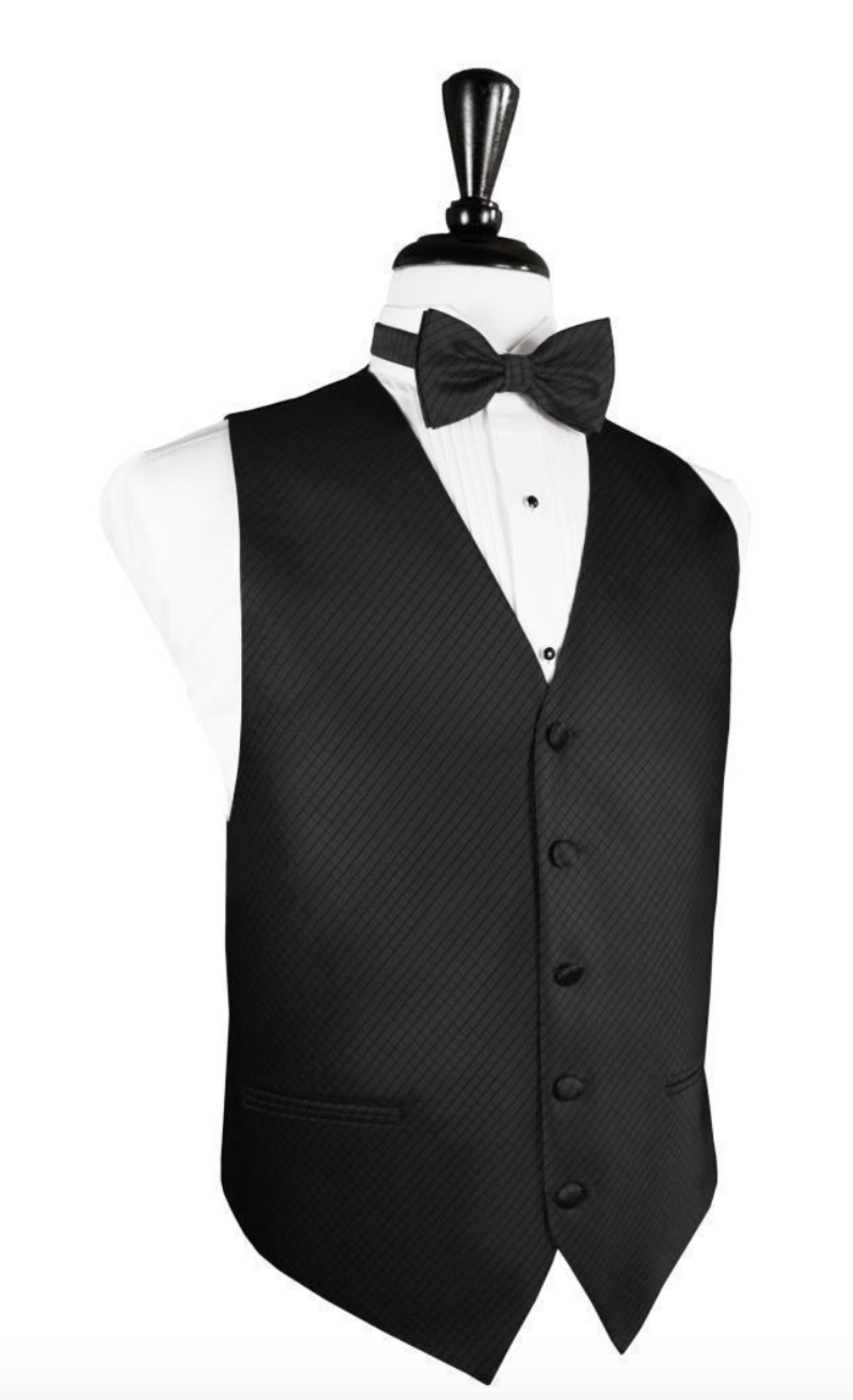Black Woven Patterned Tuxedo Vest and Pre Tied Bow Tie