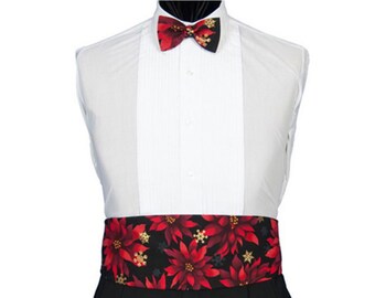 Red Poinsettia Tuxedo Cummerbund and Bow Tie Set