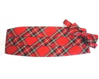 Royal Stewart Holiday Plaid Cummerbund and  Pre-Tied Bow Tie