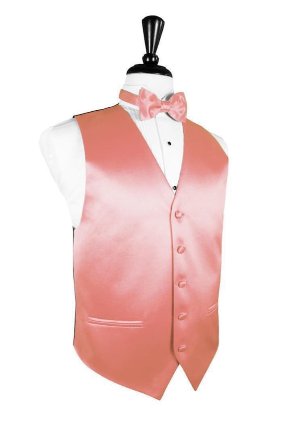 coral vest and bow tie