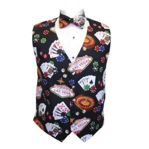 Casino Las Vegas Strip Tuxedo Gilet e Papillon Nevada Las Vegas Casino Carte Dadi Roulette Poker Tuxedo Gilet Festa Cravatta Nera Casino Royale