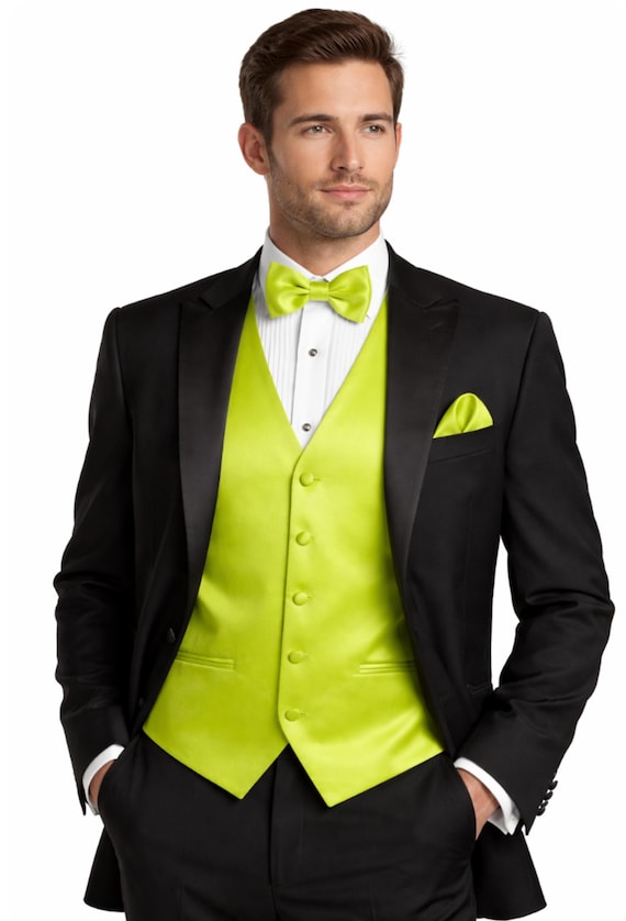 Lime Green Tuxedo Vest & Bow Tie - Assorted Patterns, Formal Wear Men, Gift  for Grooms - Etsy
