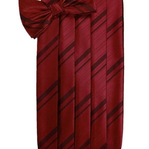 Apple Red Tuxedo Cummerbund and Bow Tie Sets in Assorted Patterns Striped Satin