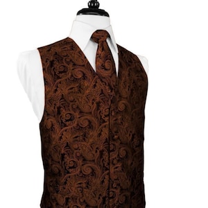 Cognac Tapijt Tuxedo Vest en Tie Set