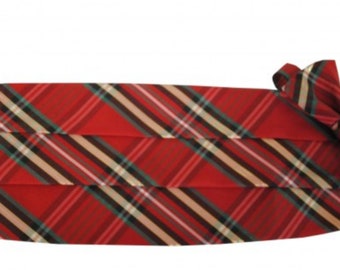 Red Christmas Holiday Plaid Tuxedo Cummerbund and Bow Tie Set