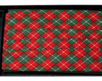 Red and Green Xmas Plaid Cummerbund and Bow Tie Set