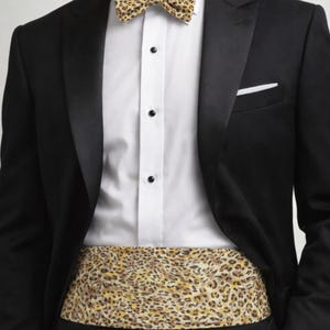 Leopard Print Cummerbund and Bow Tie - Zoofari Gala, Elegant Formal Wear Gift for Men
