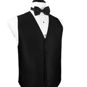Black Venetian Tuxedo Vest and Solid Black Bow Tie
