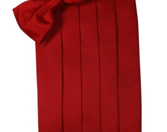 Red Scarlet Satin Cummerbund en Self Tie Vlinderdas
