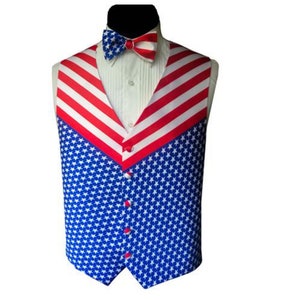 Patriotic Fourth of July Parade Tuxedo Vest and Bow Tie Set