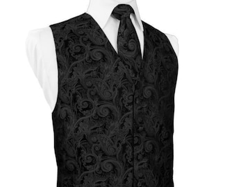 Black Paisley Tuxedo Vest and Bow Tie