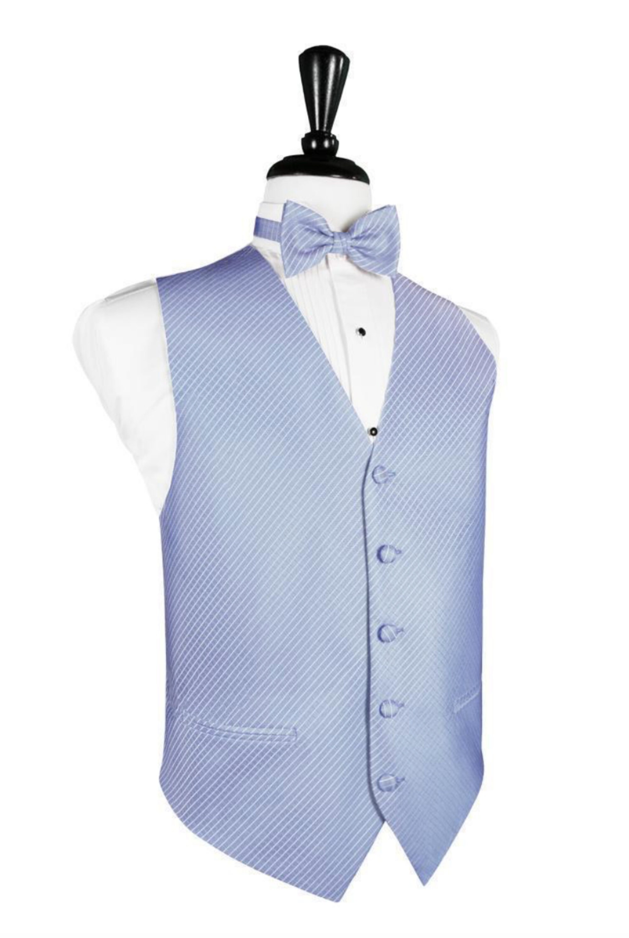 White tux with blue vest and bow best sale tie