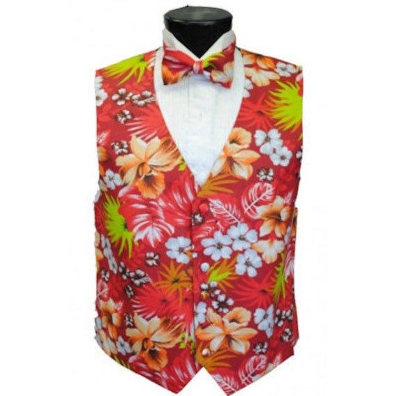 Red Hawaiian Tuxedo Vest and Bow Tie Etsy UK