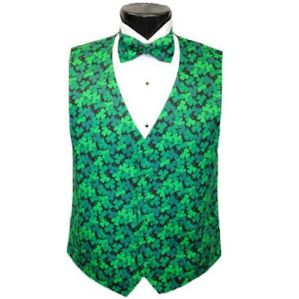 Emerald Shamrocks Tuxedo Vest and Bowtie 