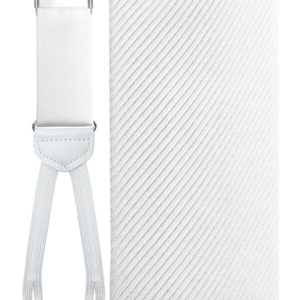 White Silk Diagonal Suspenders with White Woven Ends