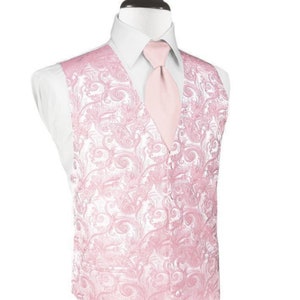 Pink Paisley Tuxedo Vest, Bow Tie, and Matching Hanky