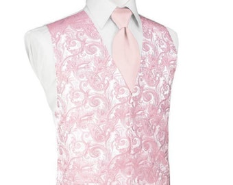 Pink Paisley Tuxedo Vest, Bow Tie, and Matching Hanky