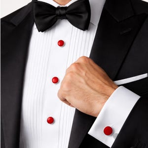 Luxury Red Enamel Cufflinks & Shirt Studs, Silver/Gold Finish, Sophisticated Gift