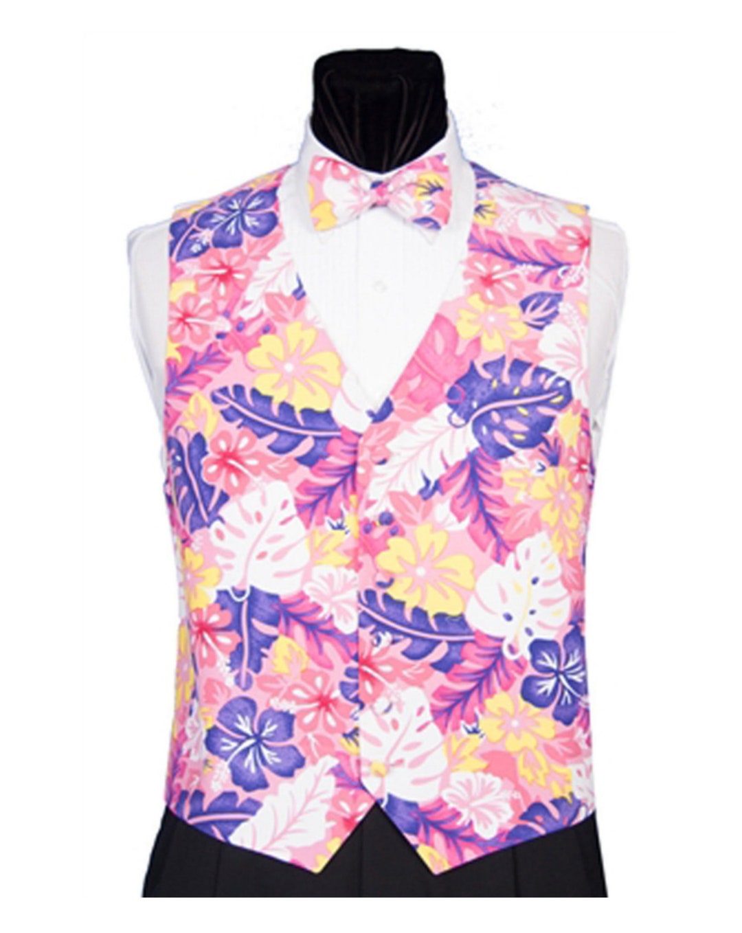 Pink Floral Hawaiian Tuxedo Vest and Bow Tie Etsy