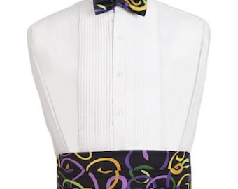 Mardi Gras Fat Tuesday Cummerbund and Bow Tie Set