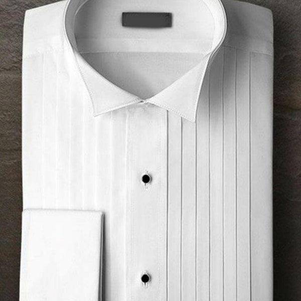 Wingtip Collar 50's Cotton Pleated French Cuff Tuxedo Shirt Modern Slim Fit