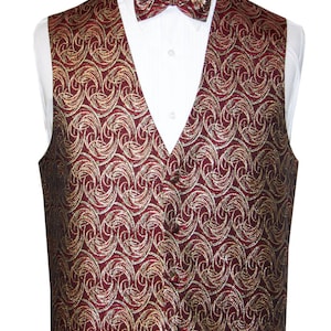 Holiday Burgundy Waves Tuxedo Vest and Bow Tie Set